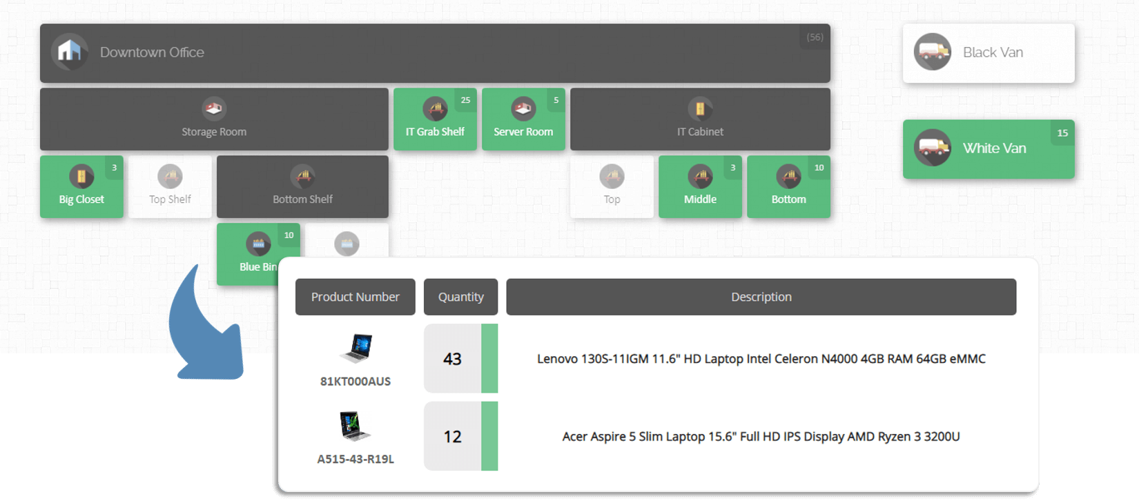 Images of laptops when clicking on products in CyberStockroom Inventory Management Software.